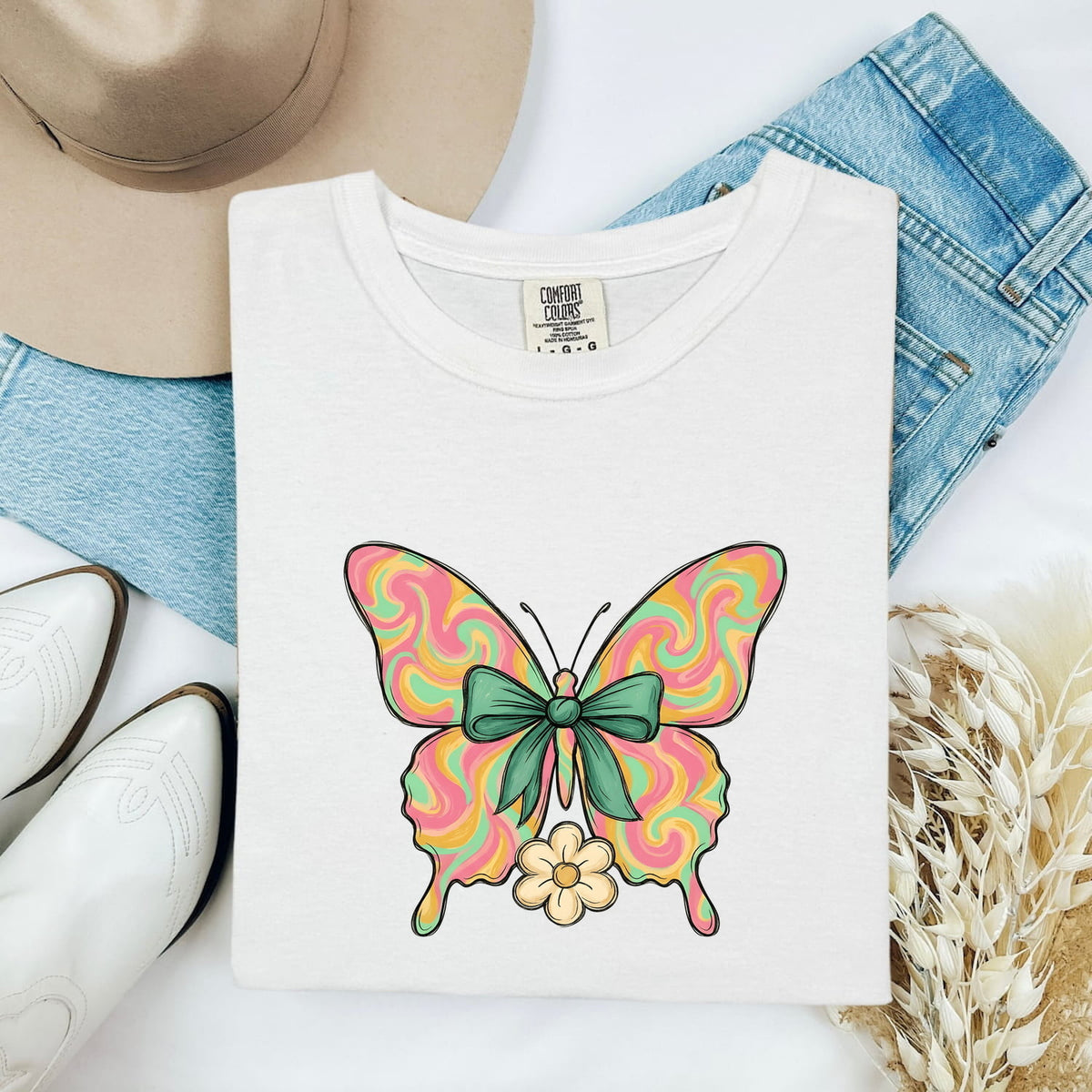Colorful Butterfly Shirt, Retro Butterfly Tee, Bow Graphic Tee