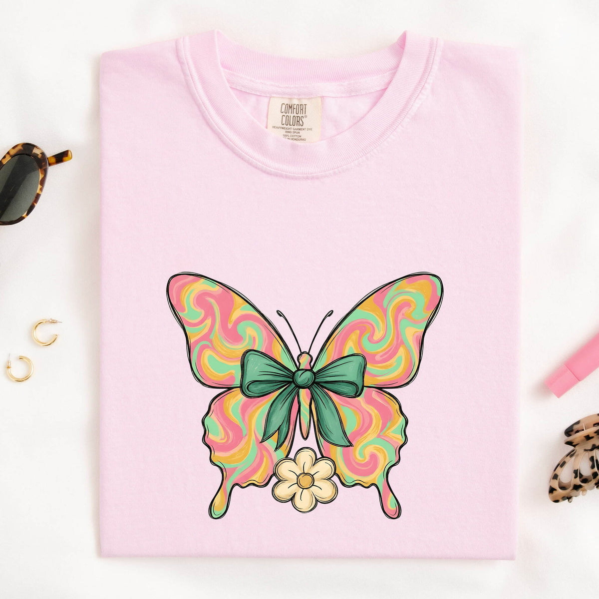 Colorful Butterfly Shirt, Retro Butterfly Tee, Bow Graphic Tee