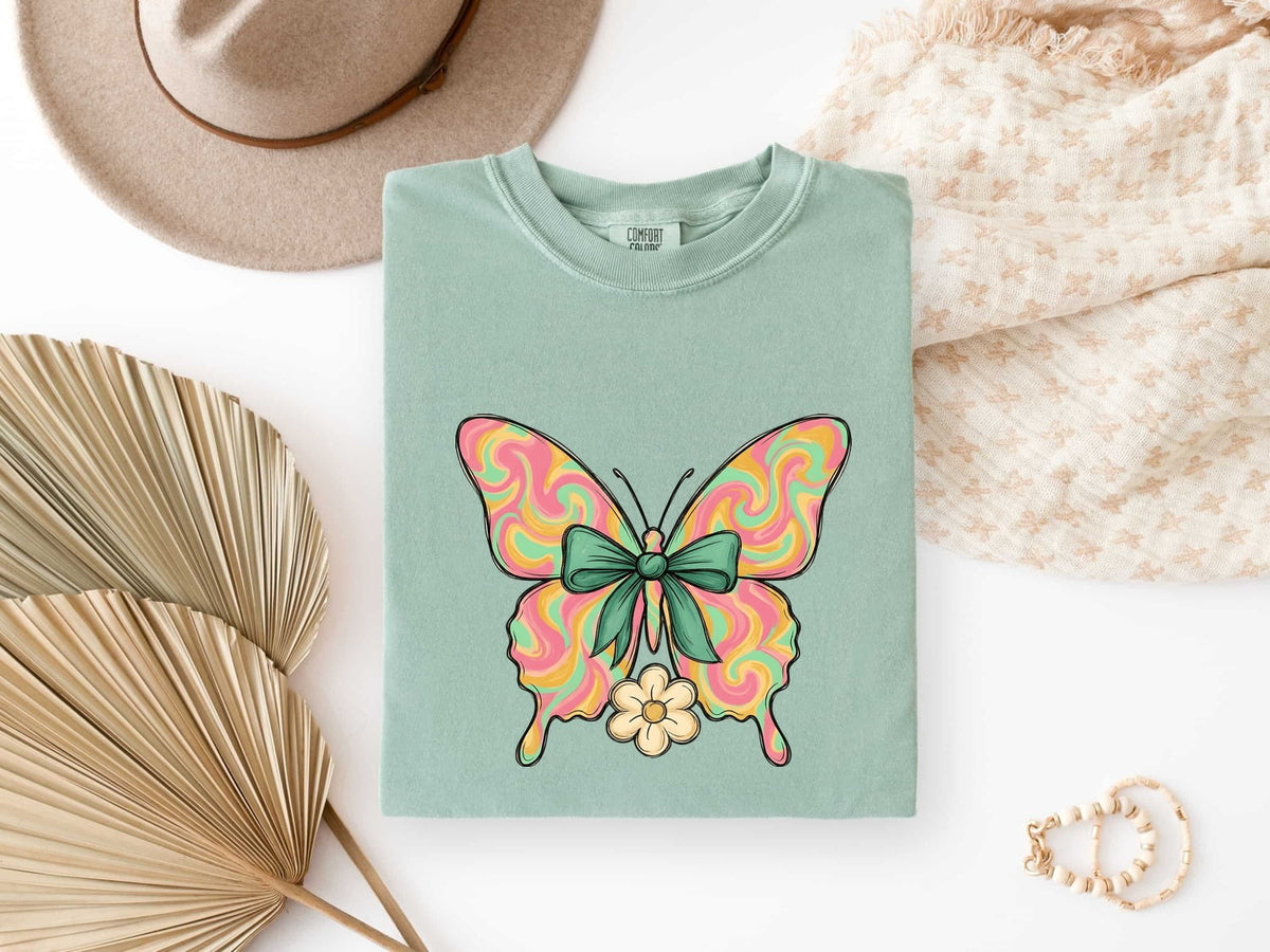 Colorful Butterfly Shirt, Retro Butterfly Tee, Bow Graphic Tee