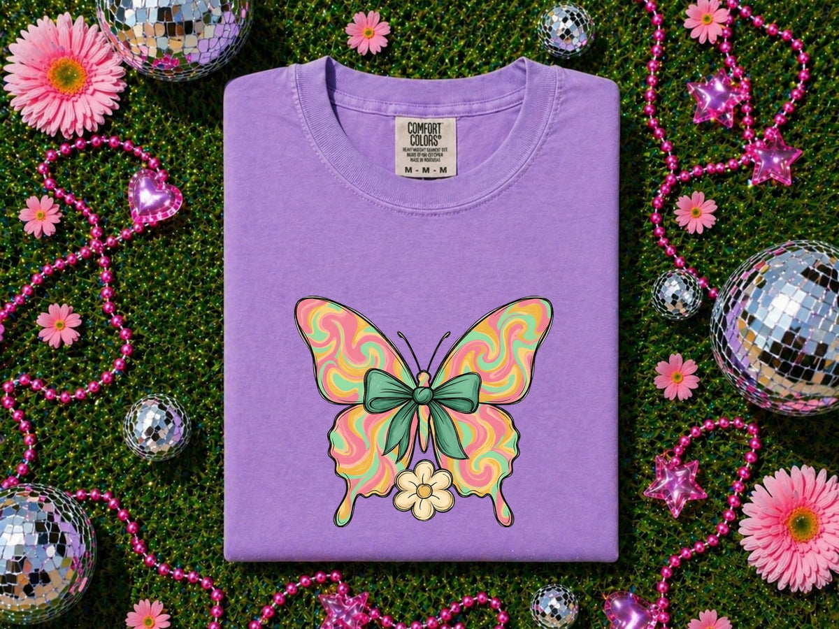 Colorful Butterfly Shirt, Retro Butterfly Tee, Bow Graphic Tee
