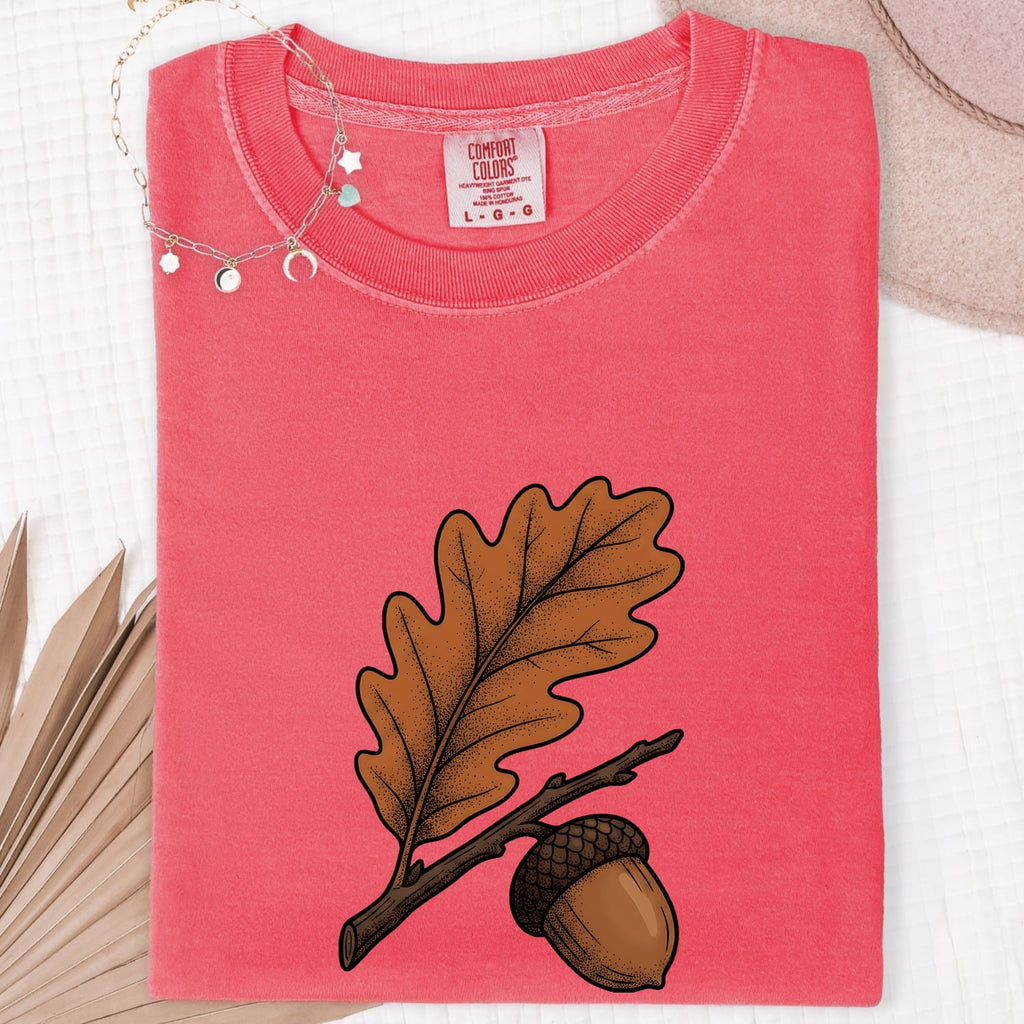 Oak Leaf and Acorn Shirt, Fall Nature Tee, Autumn Botanical Tee