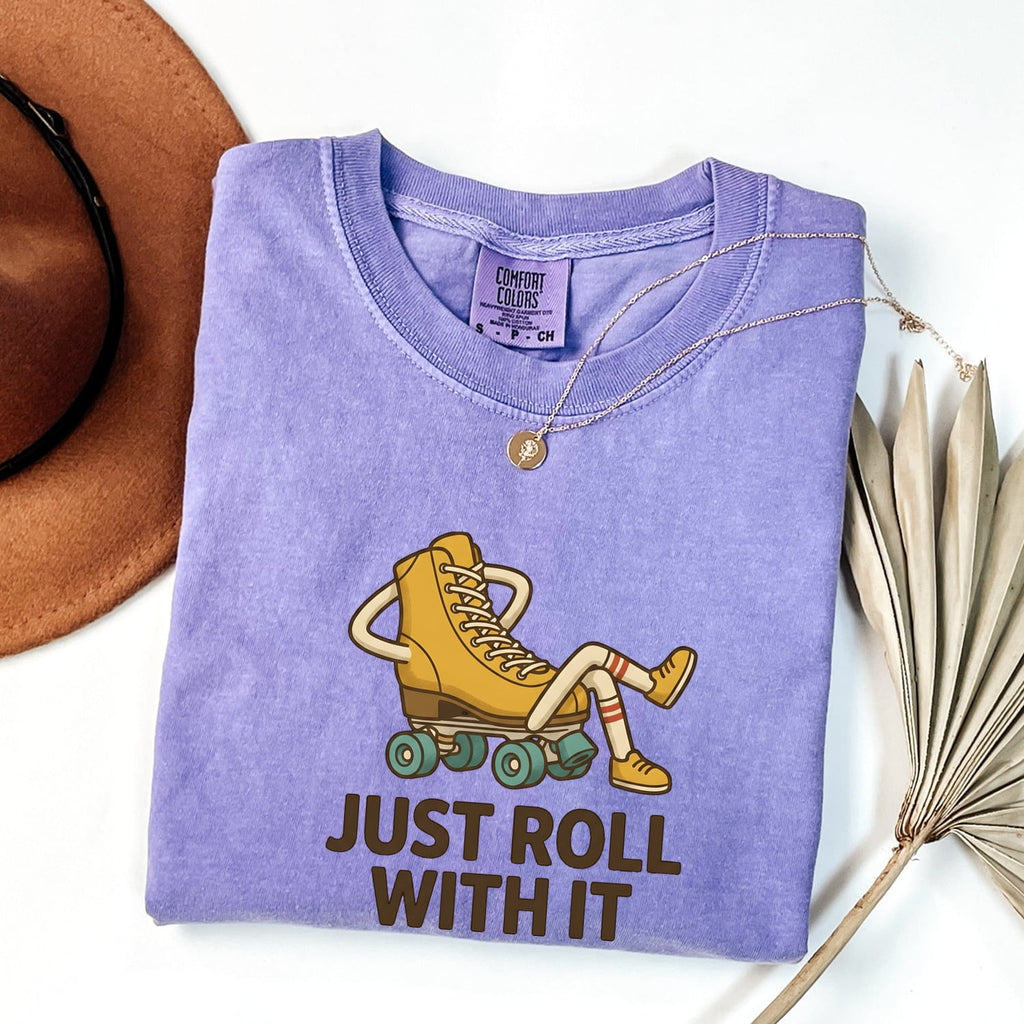 Just Roll With It Shirt, Funny Roller Skate Tee, Retro Skater Graphic Tee