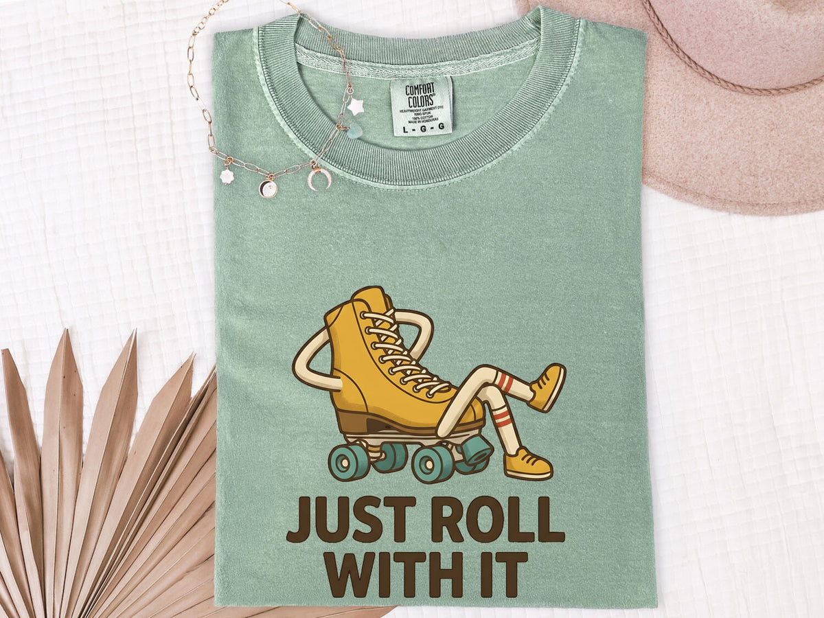 Just Roll With It Shirt, Funny Roller Skate Tee, Retro Skater Graphic Tee