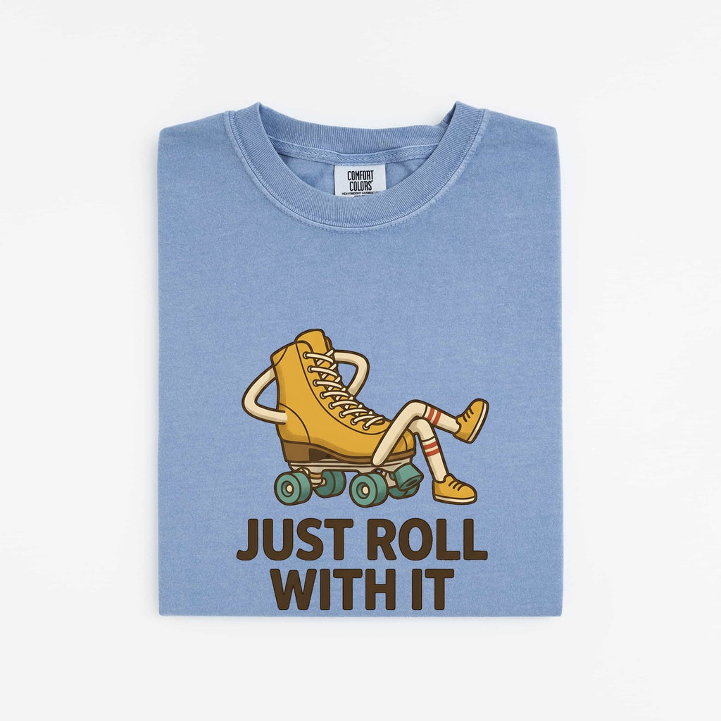 Just Roll With It Shirt, Funny Roller Skate Tee, Retro Skater Graphic Tee