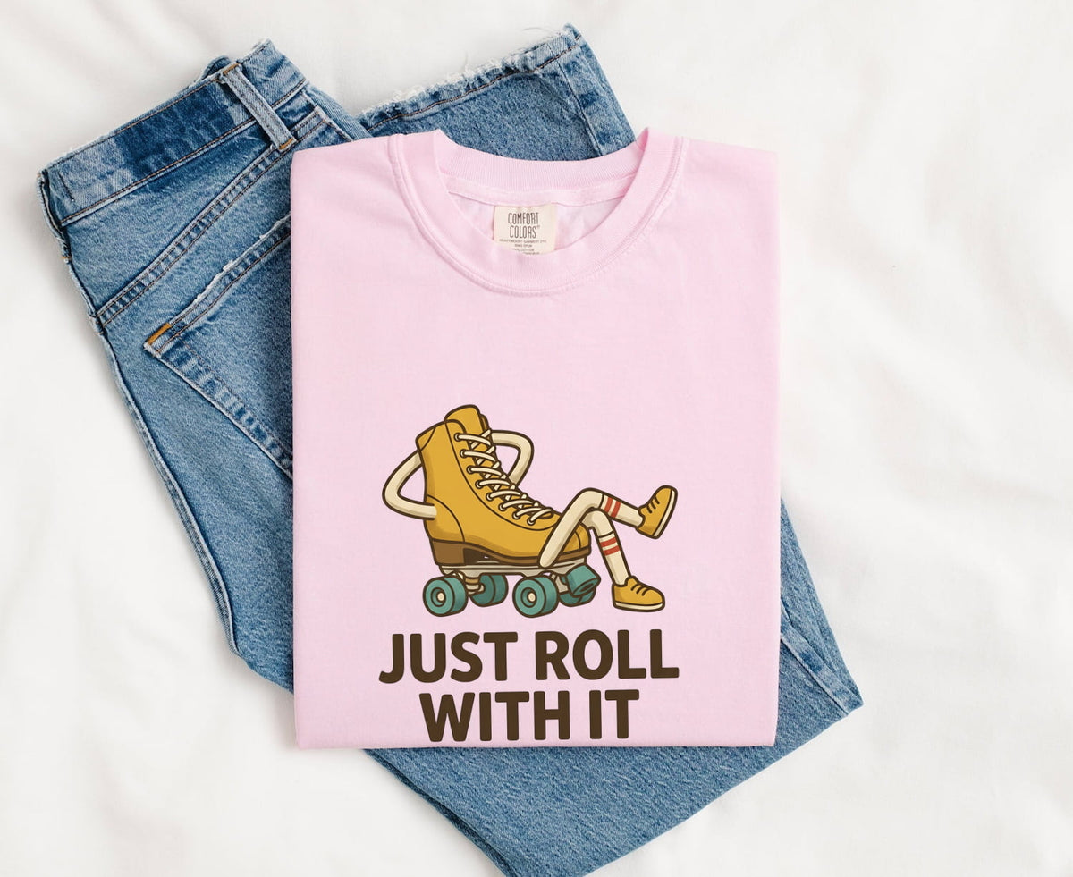 Just Roll With It Shirt, Funny Roller Skate Tee, Retro Skater Graphic Tee
