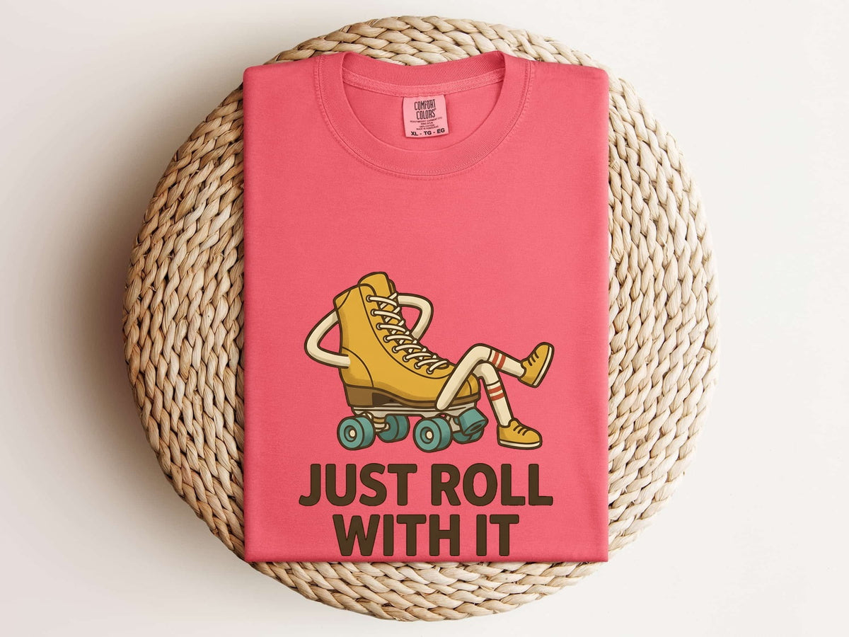 Just Roll With It Shirt, Funny Roller Skate Tee, Retro Skater Graphic Tee