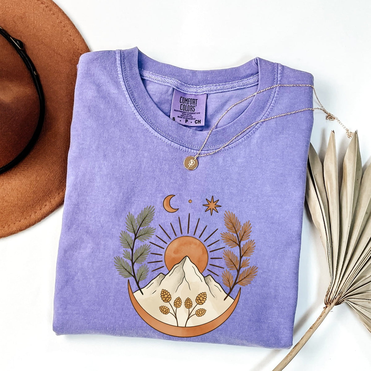 Mountain Sunrise Shirt, Nature Lover Graphic Tee, Celestial Mountain Tee