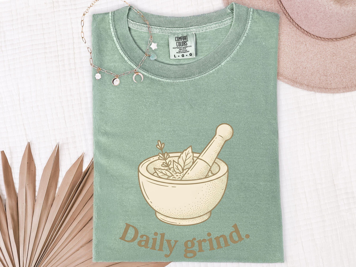Daily Grind Mortar and Pestle Shirt, Herbalist Tee, Botanical Graphic Tee