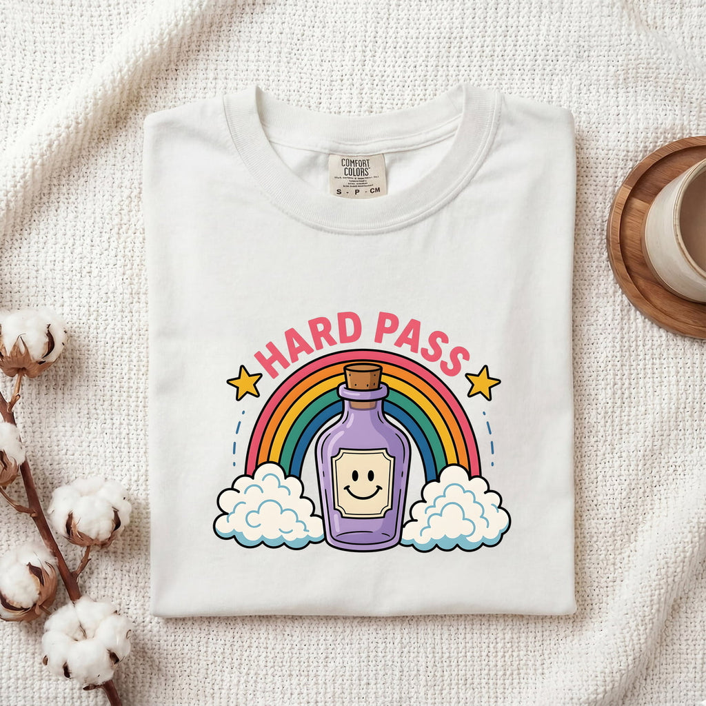 Hard Pass Funny Shirt, Cute Potion Bottle Tee, Rainbow Graphic Tee