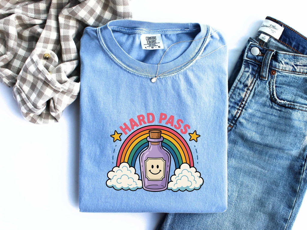 Hard Pass Funny Shirt, Cute Potion Bottle Tee, Rainbow Graphic Tee