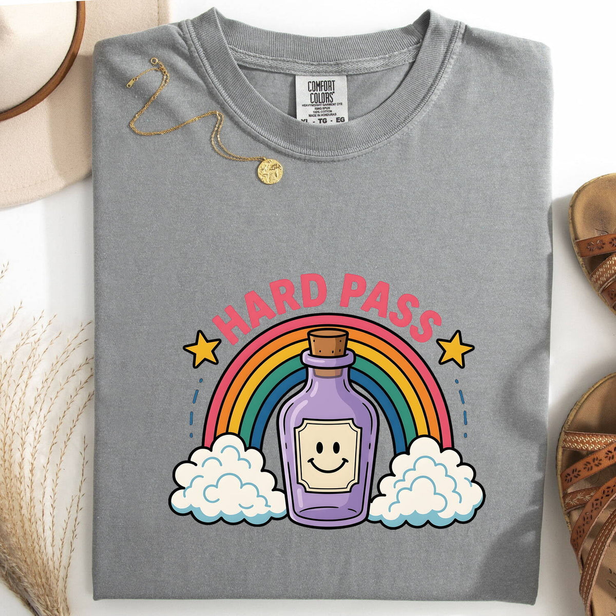 Hard Pass Funny Shirt, Cute Potion Bottle Tee, Rainbow Graphic Tee