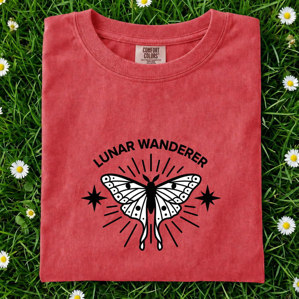 Lunar Wanderer Butterfly Shirt, Celestial Moth Tee, Boho Moon and Stars Tee