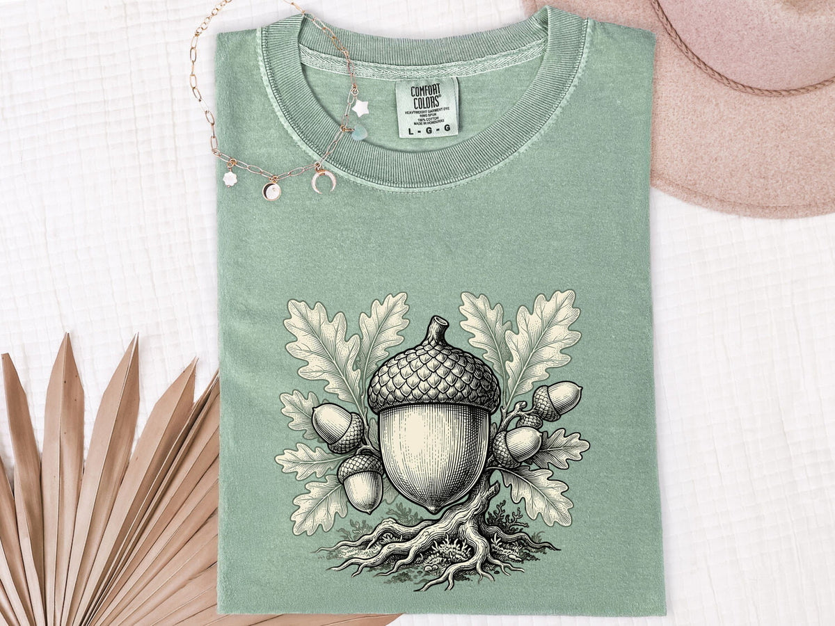 Acorn Shirt – Vintage Botanical Graphic Tee – Oak Leaf Nature Tee – Woodland Lover Gift