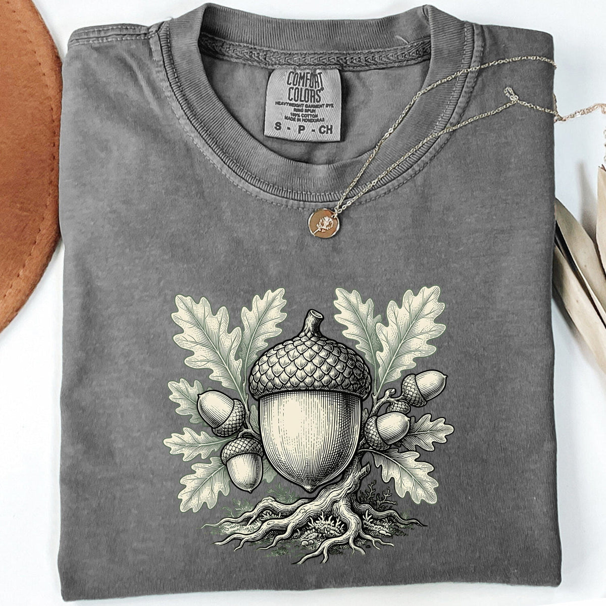 Acorn Shirt – Vintage Botanical Graphic Tee – Oak Leaf Nature Tee – Woodland Lover Gift