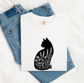 Black Cat Floral Shirt, Cat Lover Tee, Botanical Cat Tee