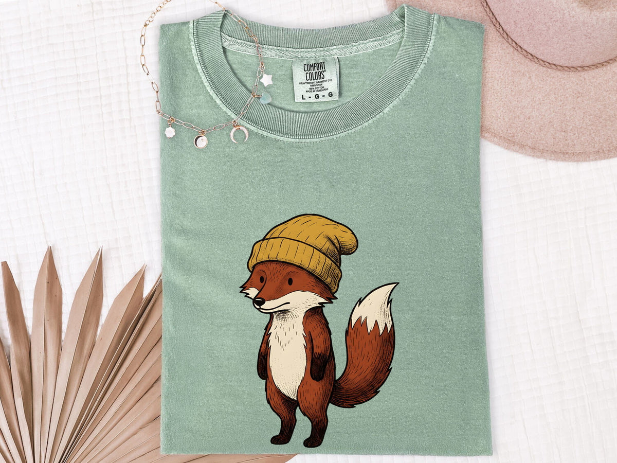 Cute Fox Shirt, Fox in Beanie Graphic Tee, Woodland Animal Tee