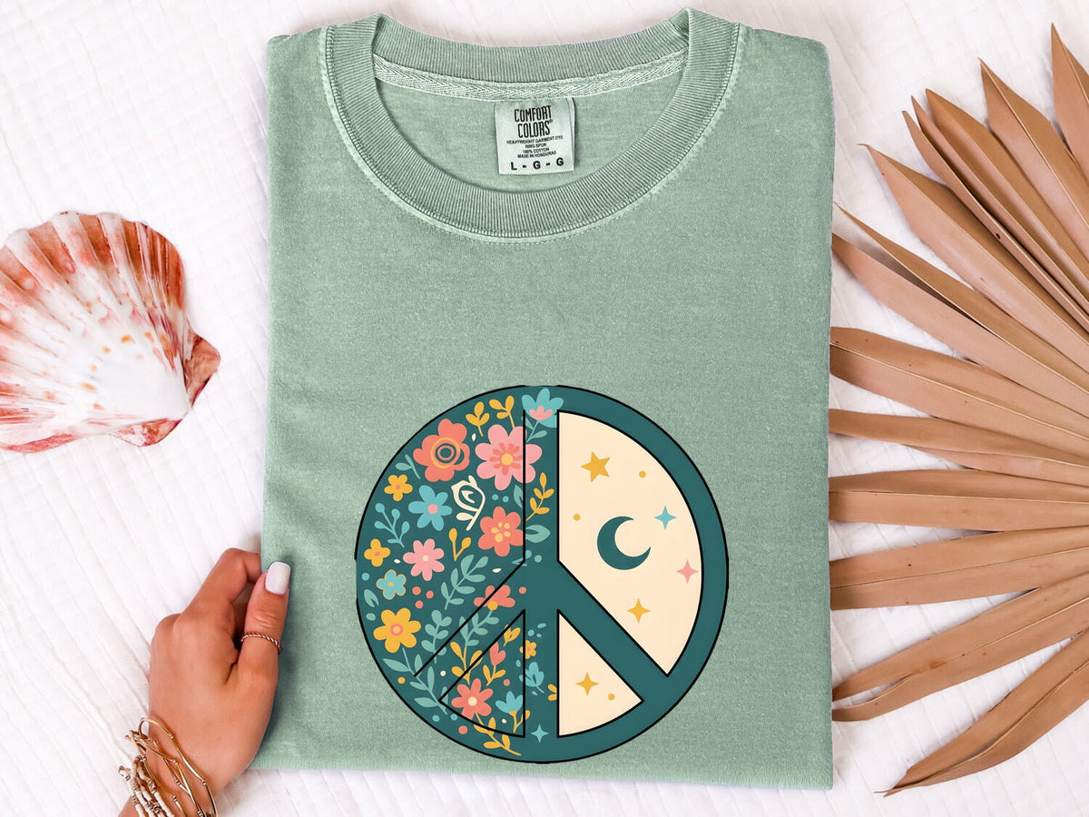 Peace Sign Shirt, Floral Peace Graphic Tee, Boho Hippie Tee