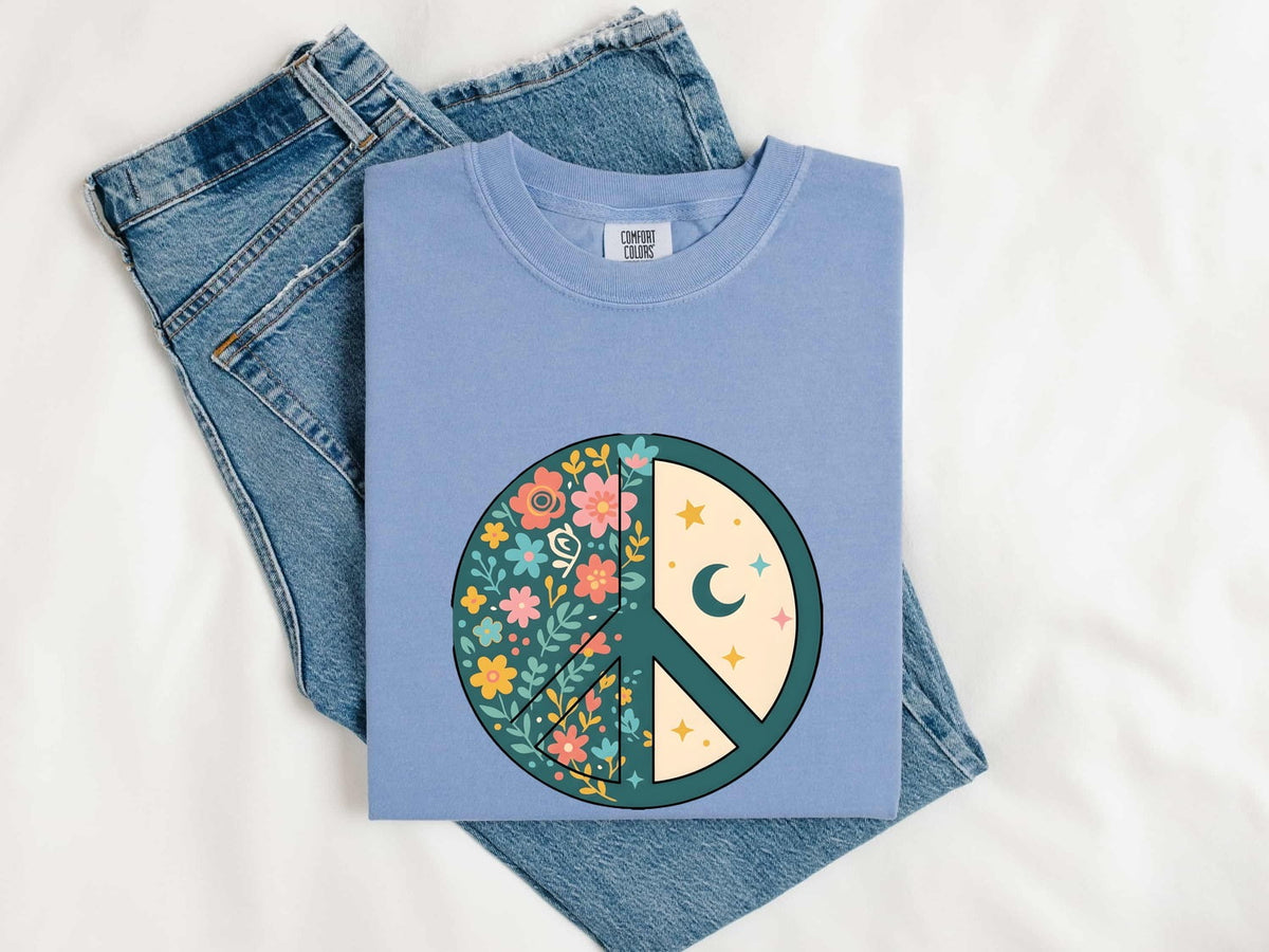 Peace Sign Shirt, Floral Peace Graphic Tee, Boho Hippie Tee