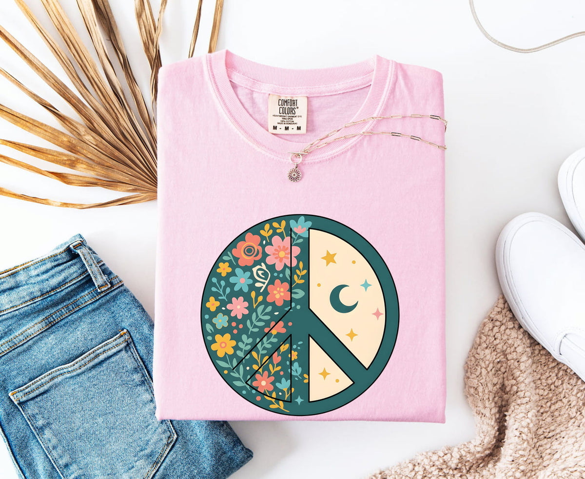 Peace Sign Shirt, Floral Peace Graphic Tee, Boho Hippie Tee