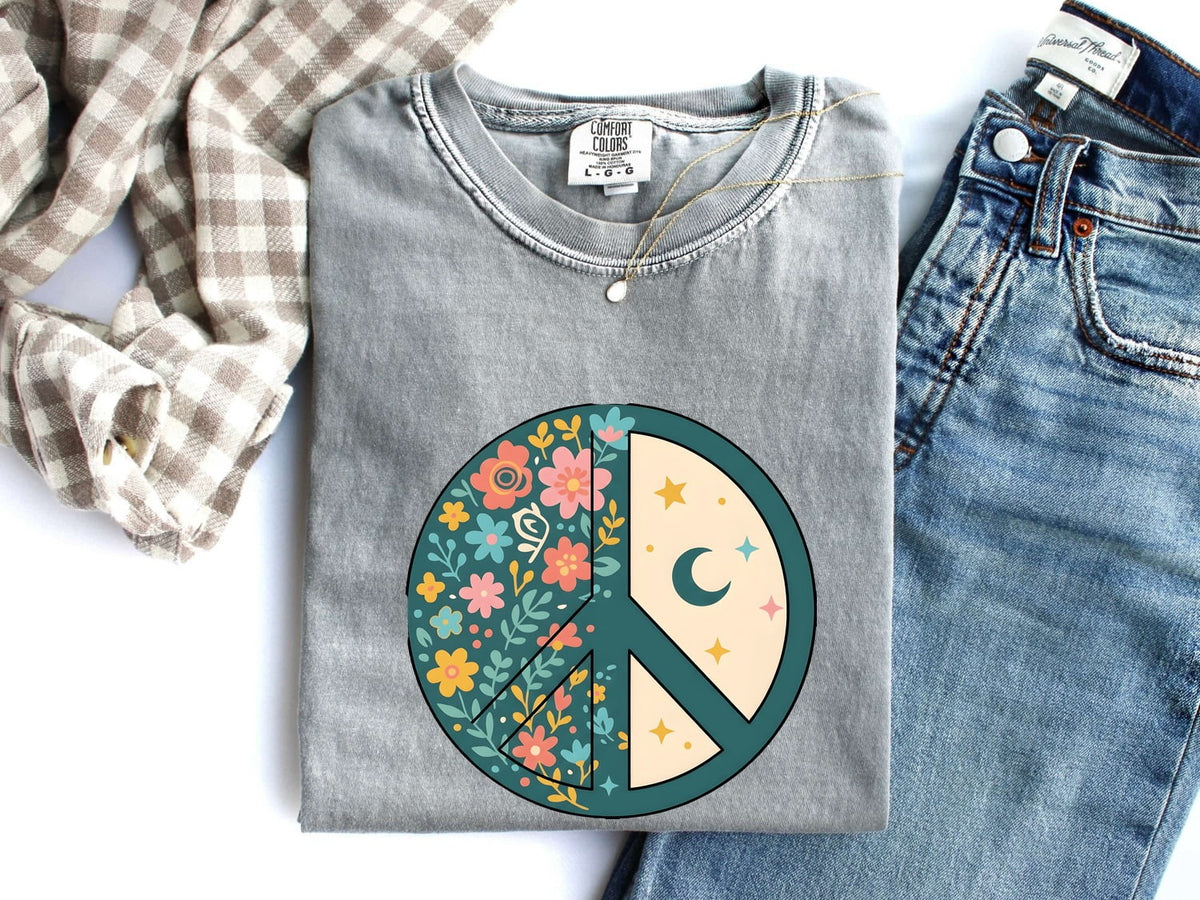 Peace Sign Shirt, Floral Peace Graphic Tee, Boho Hippie Tee