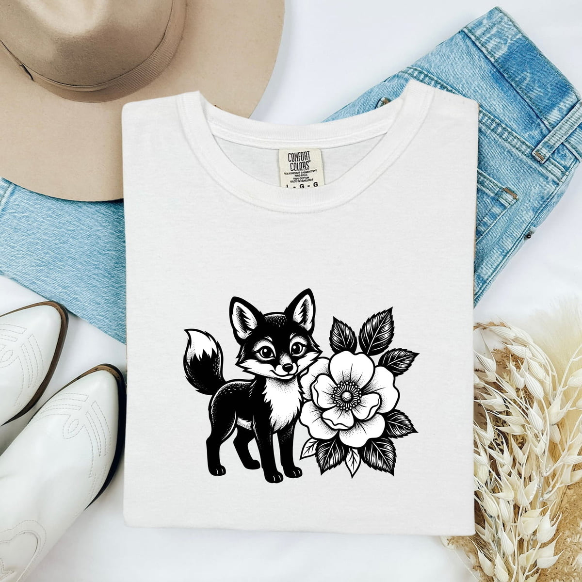 Fox Shirt, Floral Fox Graphic Tee, Woodland Animal Tee