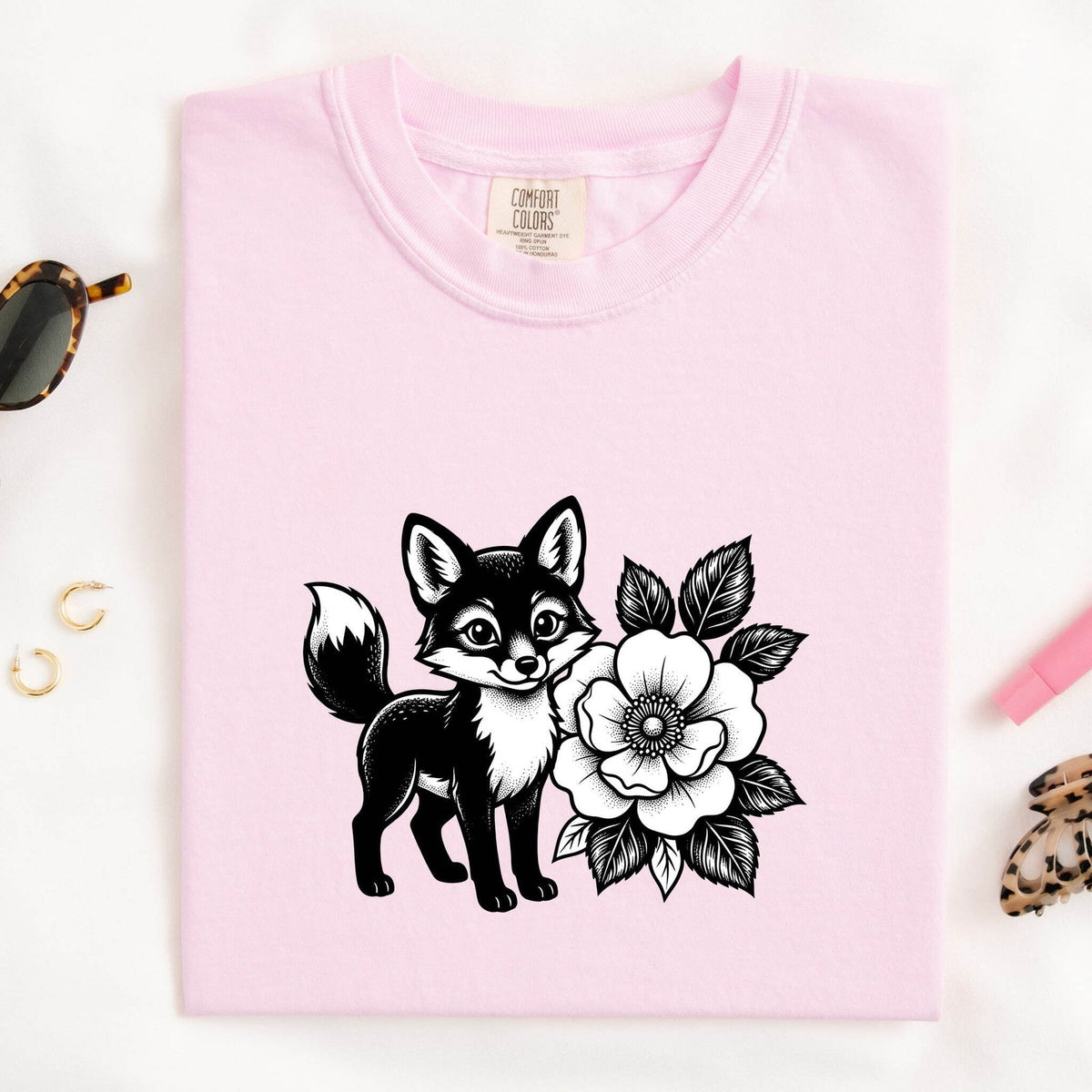 Fox Shirt, Floral Fox Graphic Tee, Woodland Animal Tee