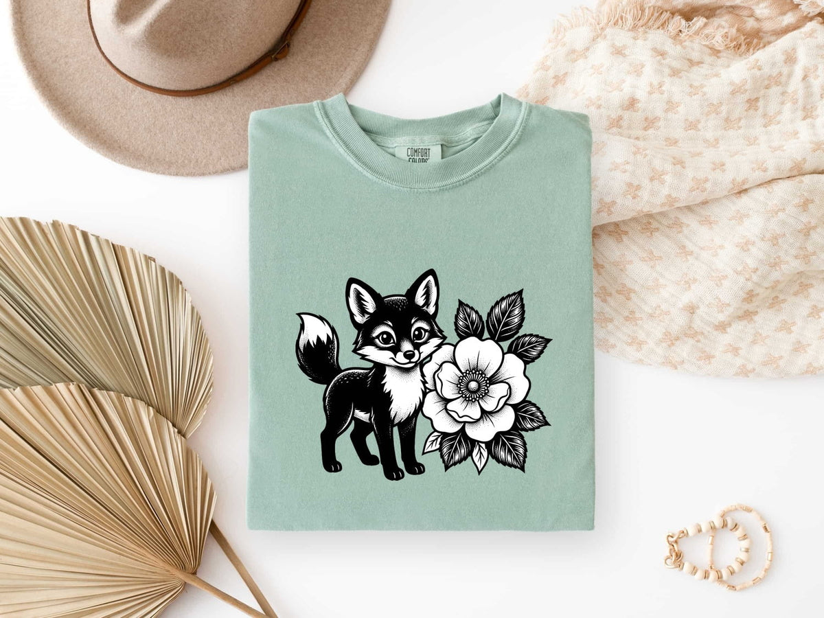 Fox Shirt, Floral Fox Graphic Tee, Woodland Animal Tee