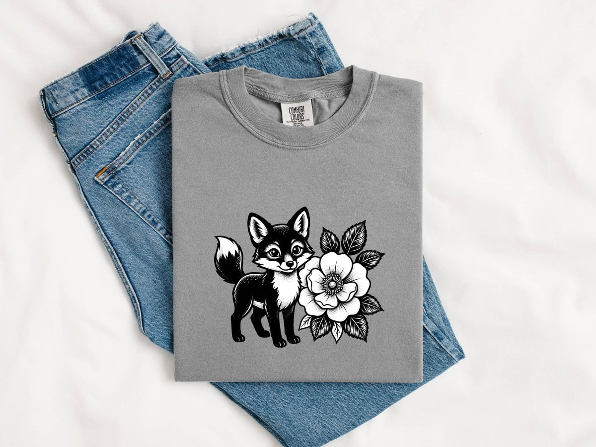 Fox Shirt, Floral Fox Graphic Tee, Woodland Animal Tee