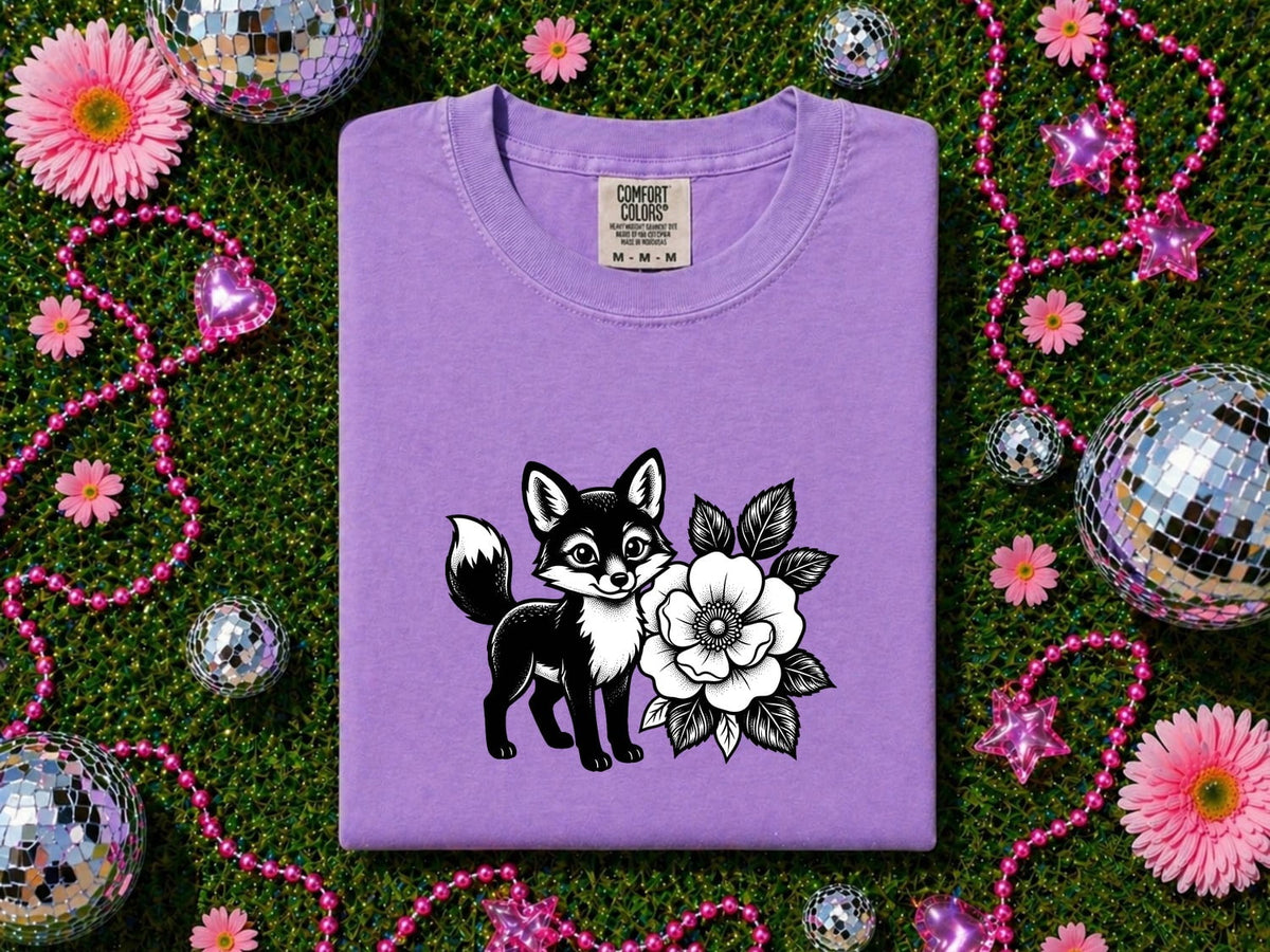 Fox Shirt, Floral Fox Graphic Tee, Woodland Animal Tee