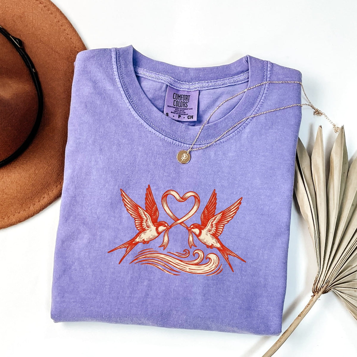 Swallow Bird Shirt, Love Birds Graphic Tee, Romantic Heart Tee