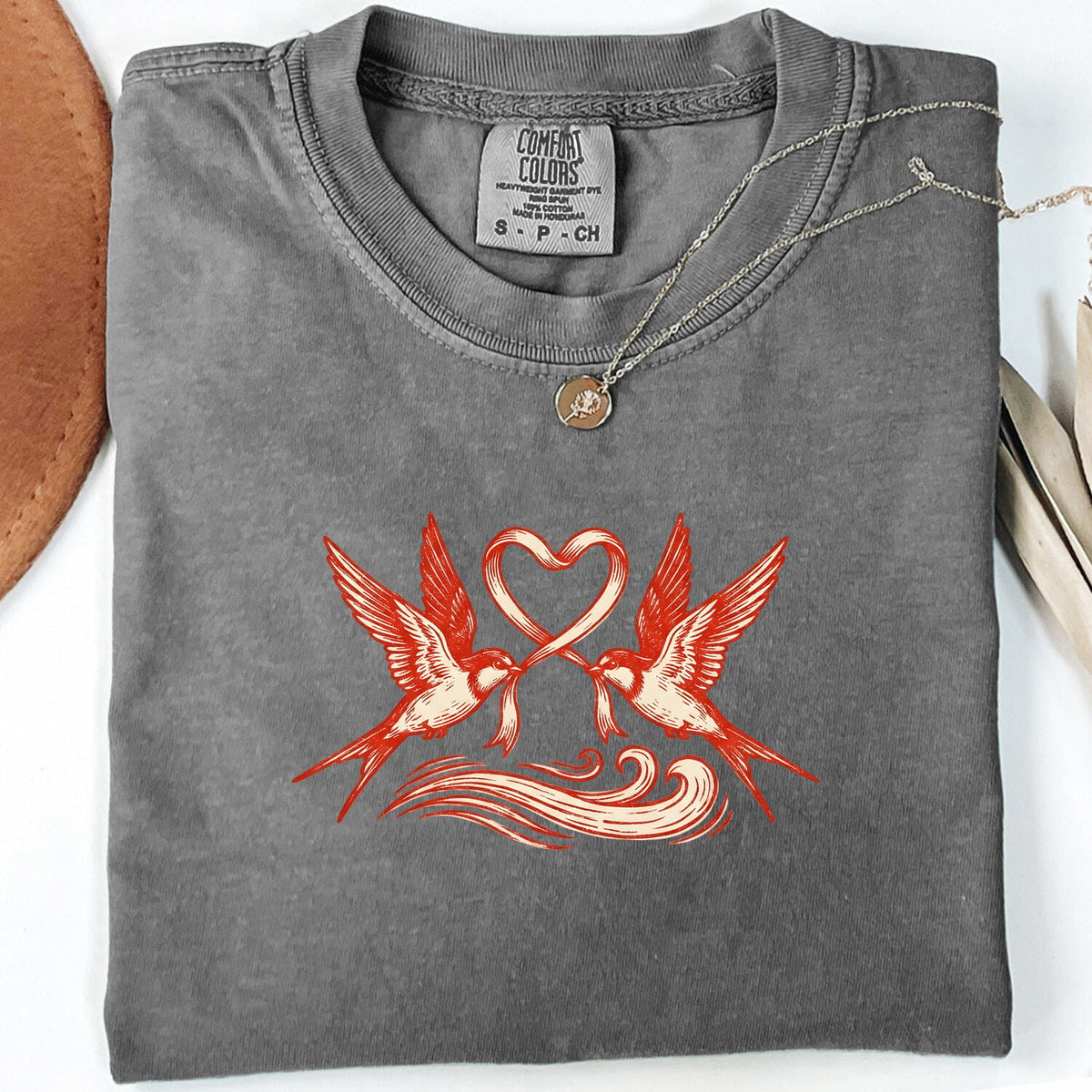 Swallow Bird Shirt, Love Birds Graphic Tee, Romantic Heart Tee