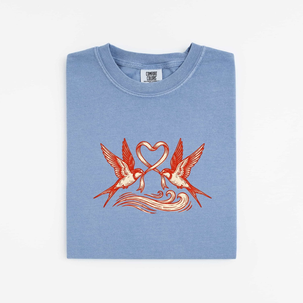 Swallow Bird Shirt, Love Birds Graphic Tee, Romantic Heart Tee