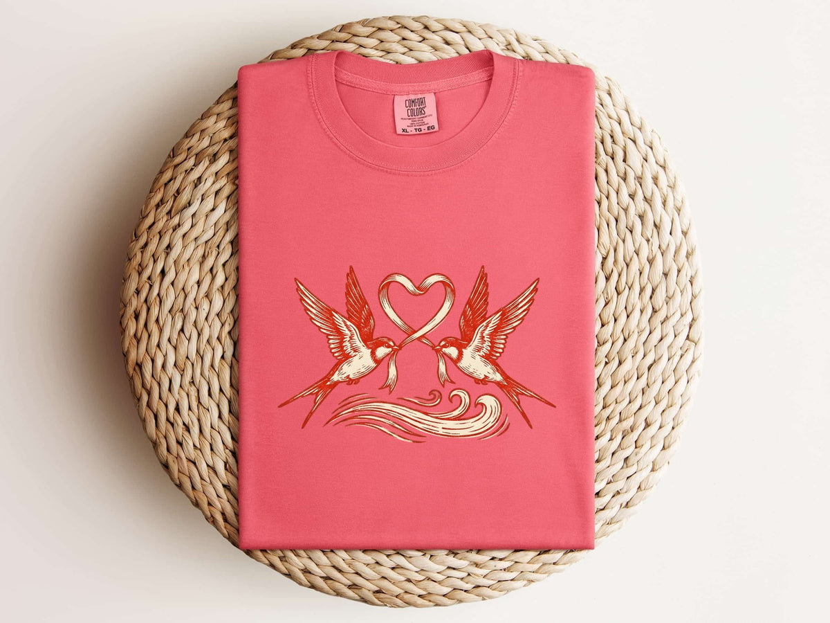 Swallow Bird Shirt, Love Birds Graphic Tee, Romantic Heart Tee
