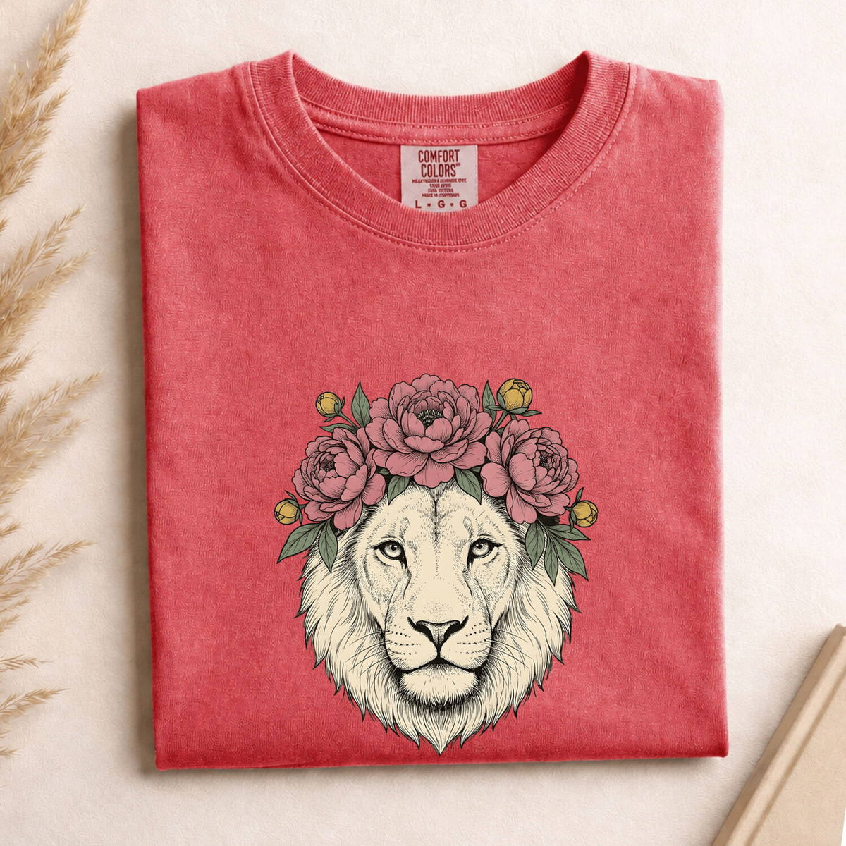 Floral Lion Shirt, Lion with Flower Crown Tee, Feminine Wildlife Tee