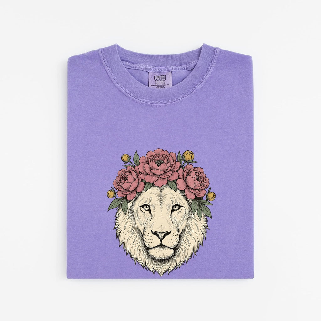 Floral Lion Shirt, Lion with Flower Crown Tee, Feminine Wildlife Tee
