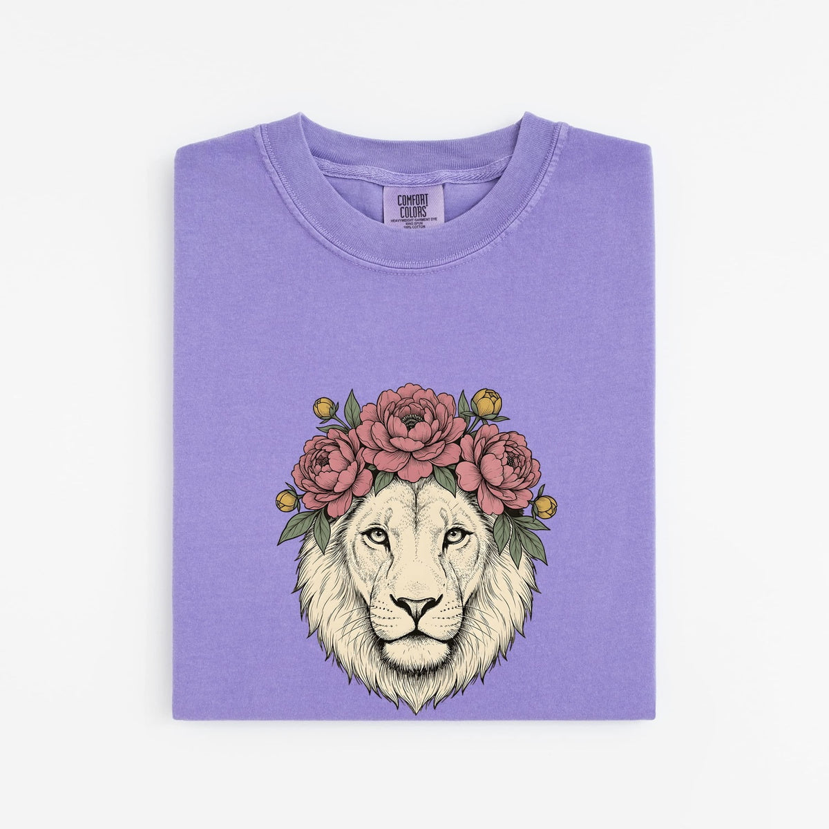 Floral Lion Shirt, Lion with Flower Crown Tee, Feminine Wildlife Tee
