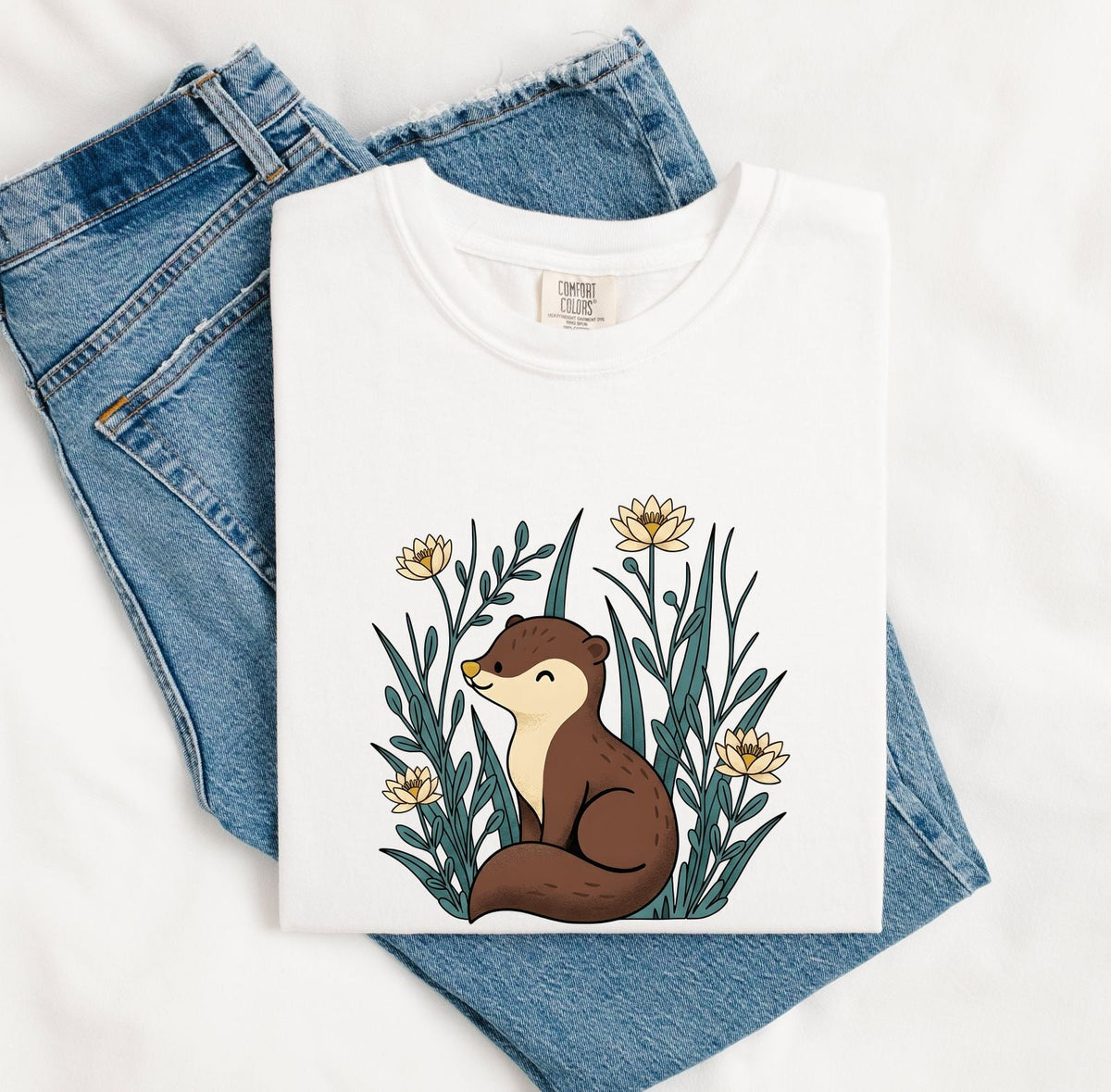 Cute Otter Shirt, Otter Lover Gift, Floral Otter Tee