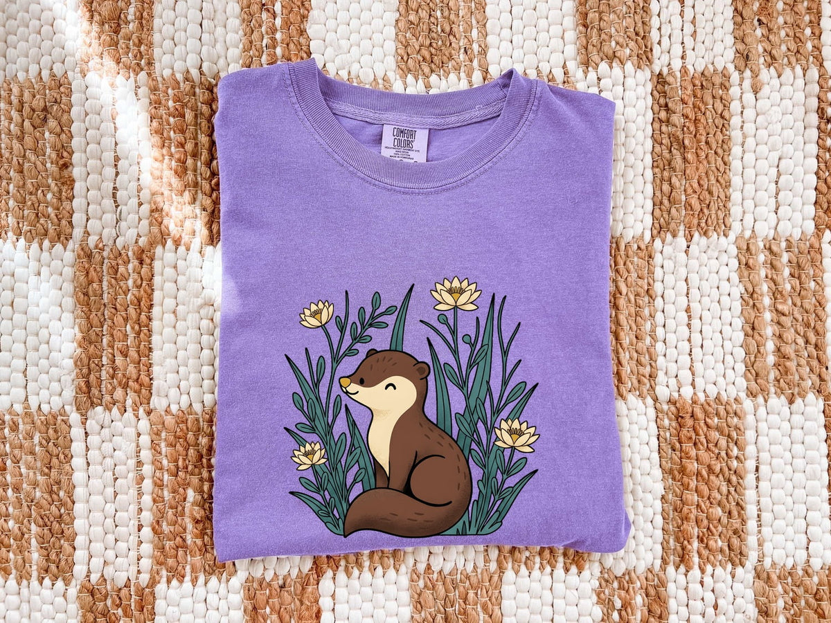 Cute Otter Shirt, Otter Lover Gift, Floral Otter Tee