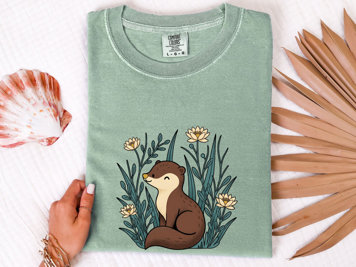 Cute Otter Shirt, Otter Lover Gift, Floral Otter Tee