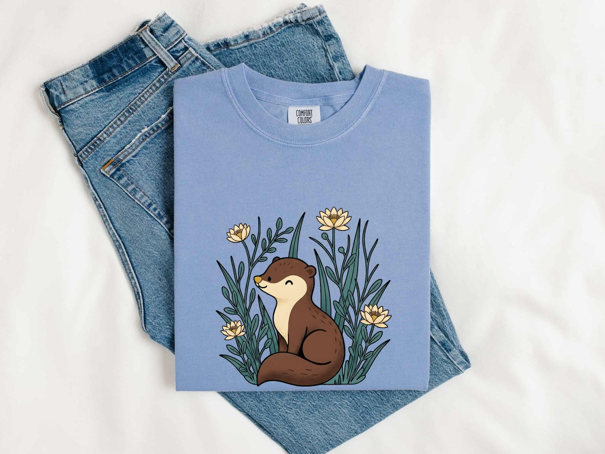 Cute Otter Shirt, Otter Lover Gift, Floral Otter Tee