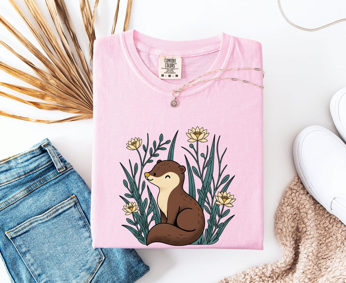 Cute Otter Shirt, Otter Lover Gift, Floral Otter Tee