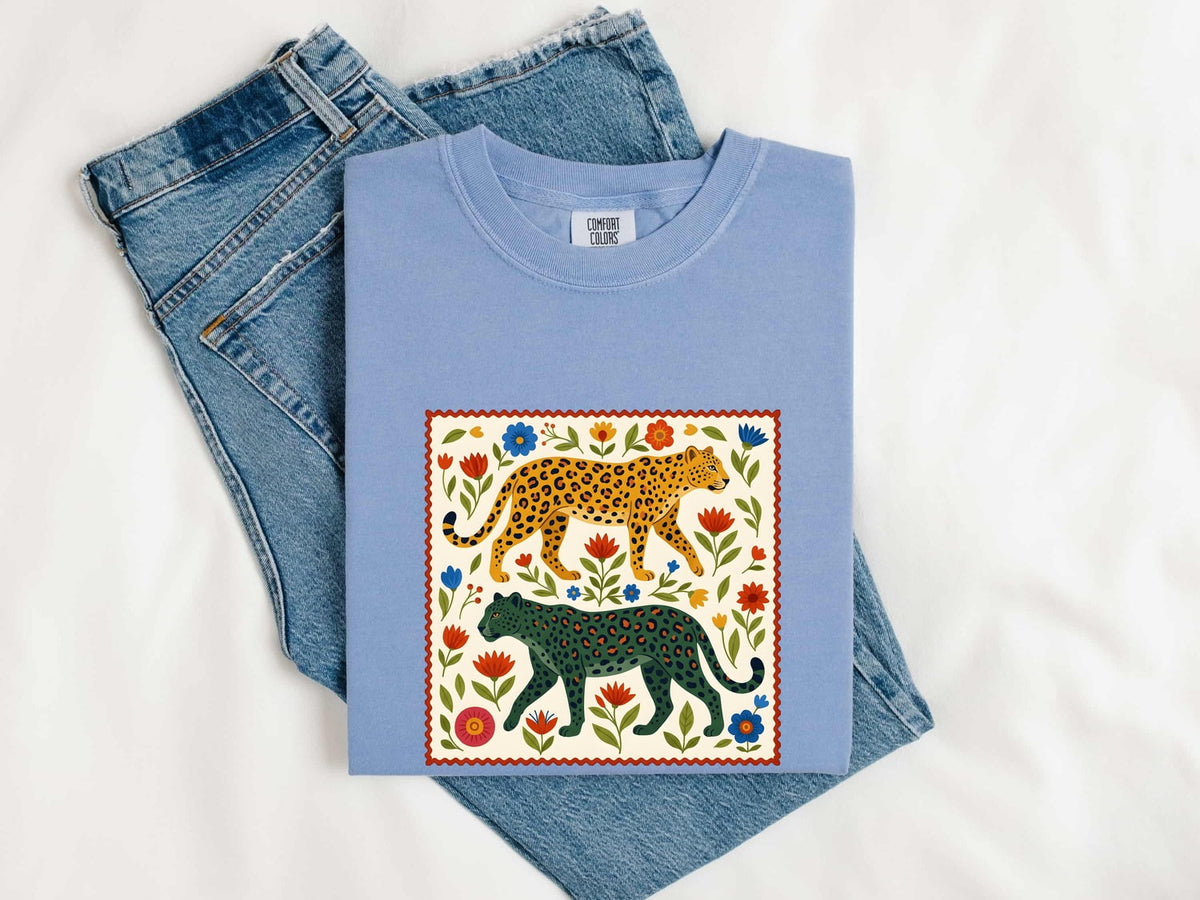 Leopard Floral Shirt, Folk Art Leopard Tee, Boho Animal Graphic Tee