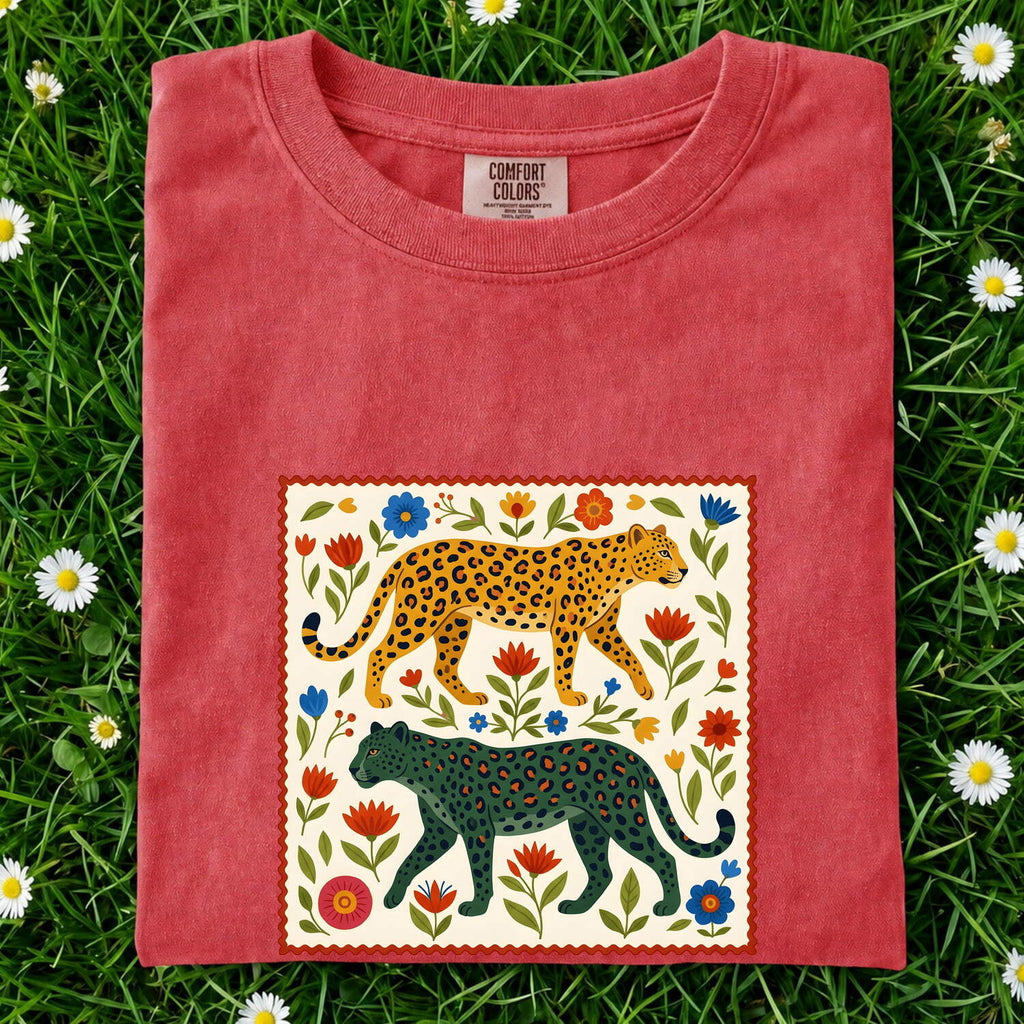 Leopard Floral Shirt, Folk Art Leopard Tee, Boho Animal Graphic Tee