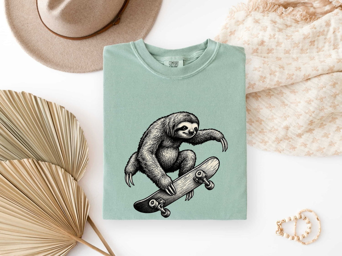 Skateboarding Sloth Shirt, Funny Sloth Tee, Skater Graphic Tee