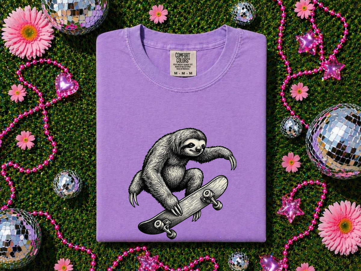 Skateboarding Sloth Shirt, Funny Sloth Tee, Skater Graphic Tee