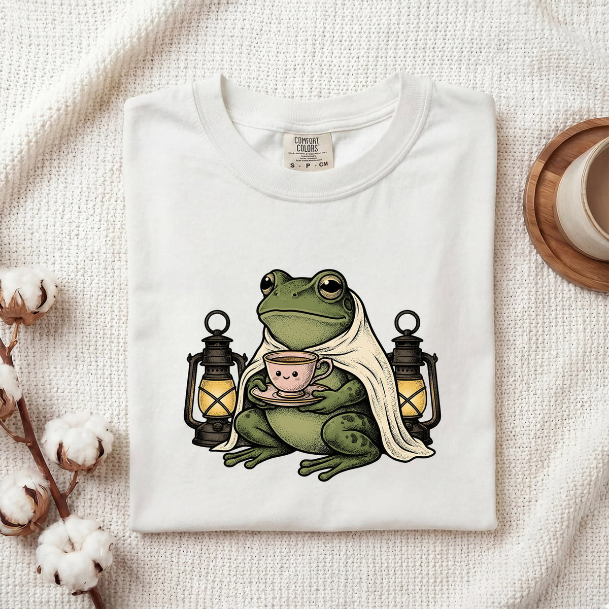 Cozy Frog Shirt, Frog Drinking Coffee Tee, Cottagecore Frog Tee