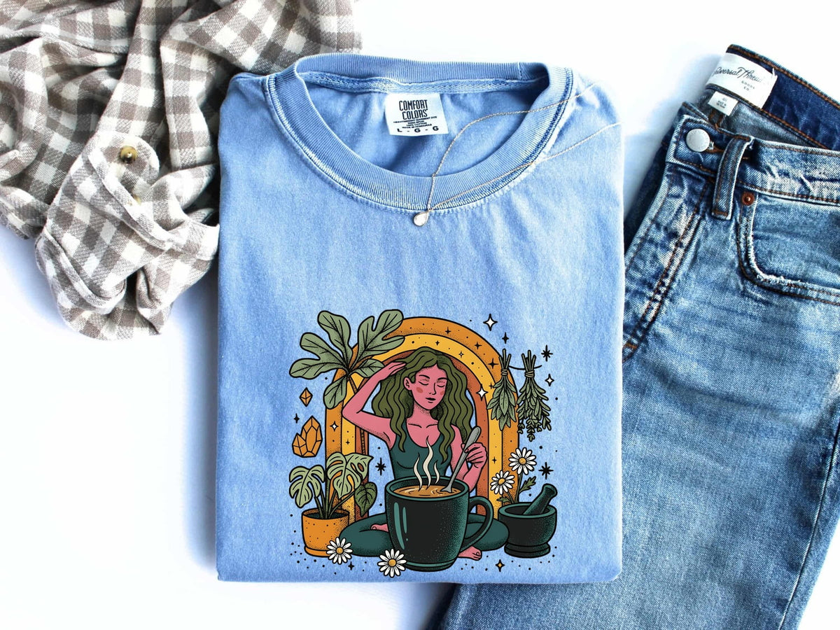 Herbal Tea Shirt, Plant Lover Tee, Boho Woman Graphic Tee