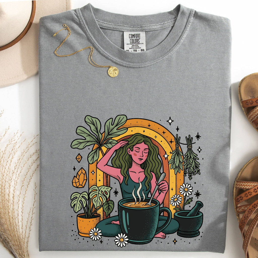 Herbal Tea Shirt, Plant Lover Tee, Boho Woman Graphic Tee