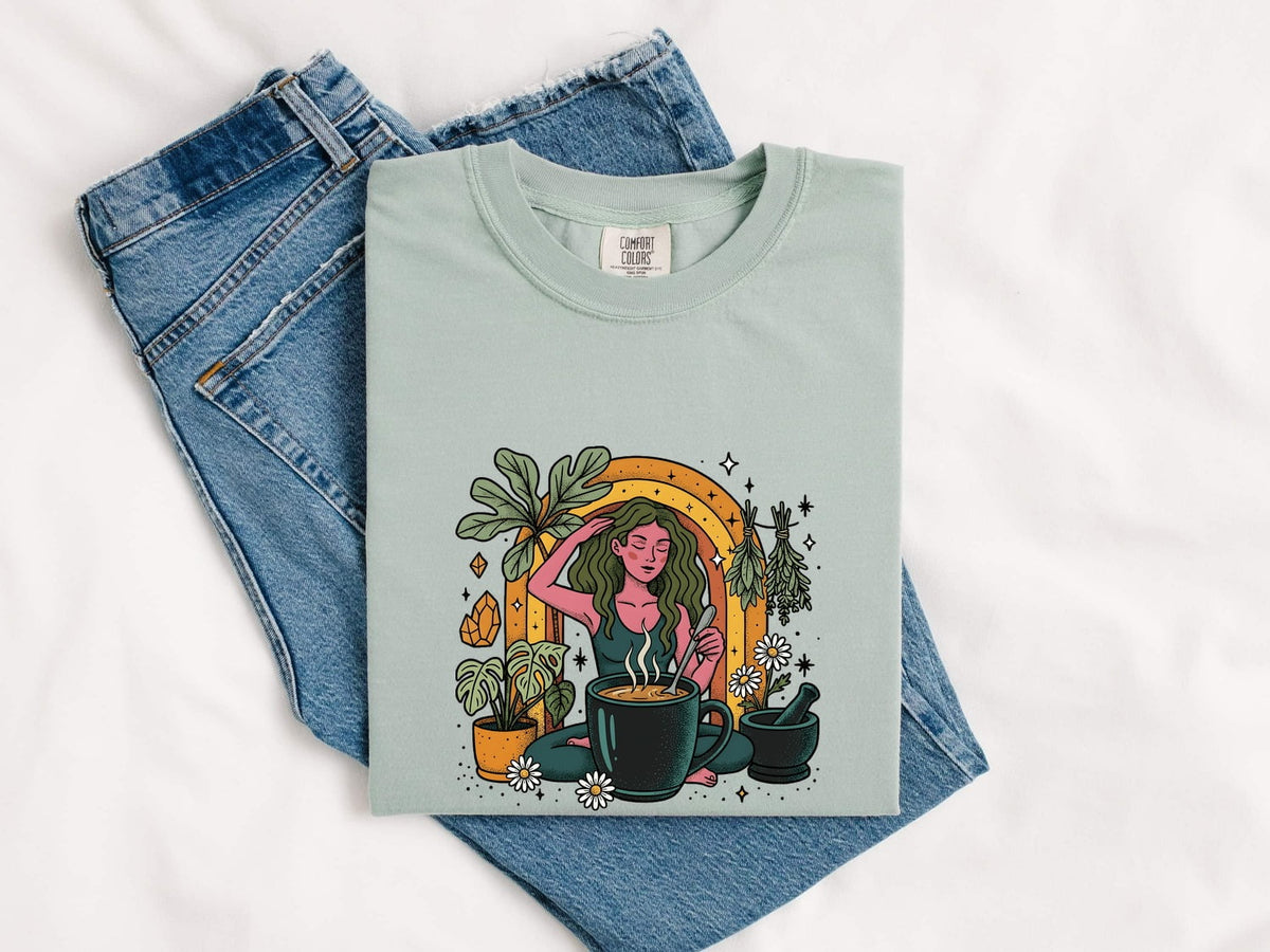 Herbal Tea Shirt, Plant Lover Tee, Boho Woman Graphic Tee