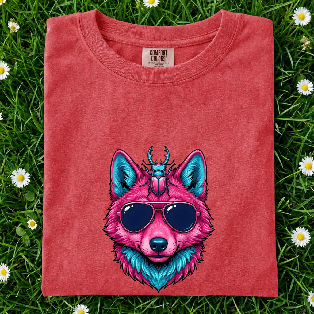 Neon Wolf Shirt, Wolf With Sunglasses Tee, Colorful Animal Graphic Tee